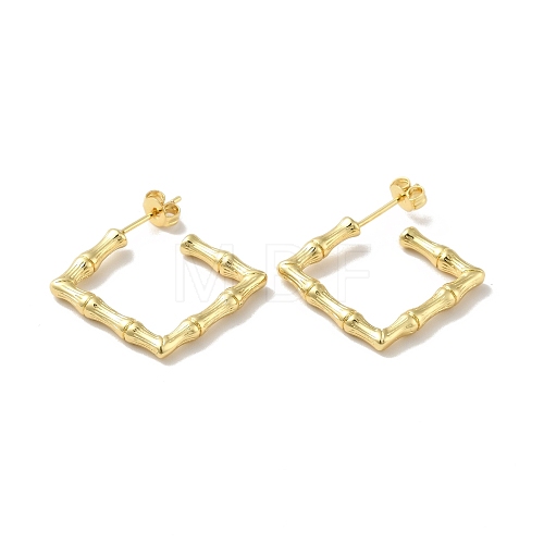Rack Plating Brass Bamboo Wrap Square Stud Earrings EJEW-I268-03G-1
