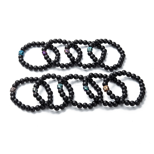 Frosted Round Glass Beads Stretch Bracelets BJEW-I296-16-1