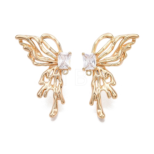 Brass Pave Clear Cubic Zirconia Butterfly Stud Earring Findings KK-N232-450G-1