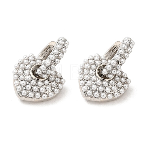 Rack Plating Brass Heart Dangle Hoop Earrings with ABS Imitation Pearl Beaded EJEW-R152-06P-1