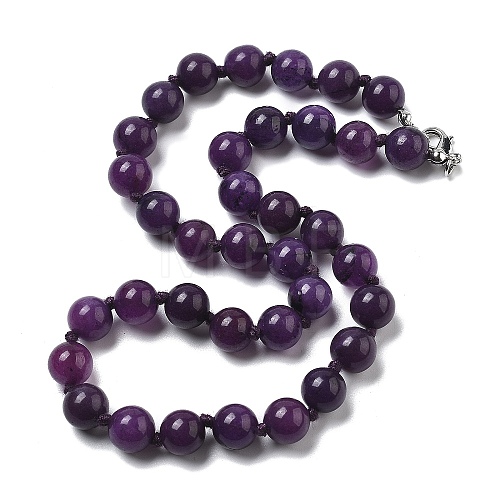 10mm Round Natural Dyed White Jade Beaded Necklaces NJEW-F327-02B-03-1