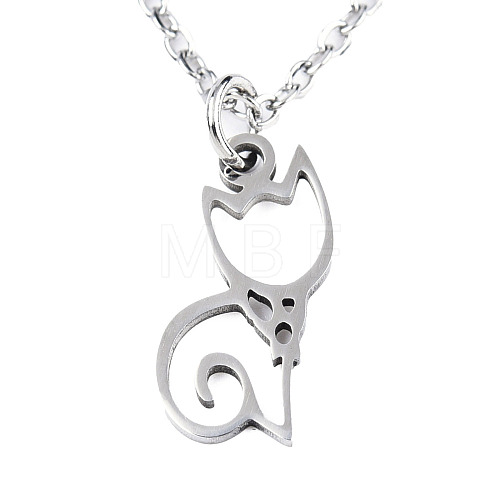 Non-Tarnish 201 Stainless Steel Kitten Pendants Necklaces NJEW-S105-JN590-40-1-1