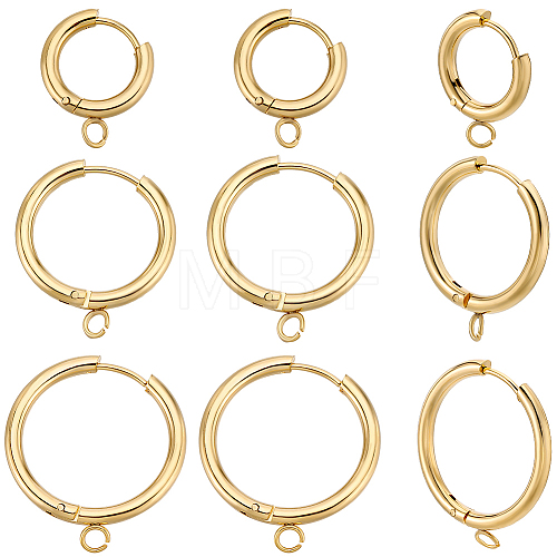 Beebeecraft 12Pcs 3 Style 201 Stainless Steel Huggie Hoop Earring Findings STAS-BBC0004-91G-1