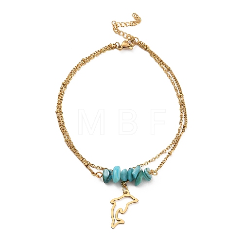 Dyed Natural Shell Chips Charms Anklet AJEW-G049-01G-04-1