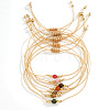 Casual Brass Bead Khaki Wax Thread Semi-Precious Natural Gemstone Bracelets Sets JA4012-5