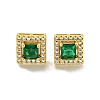 Square Brass Micro Pave Clear Cubic Zirconia Stud Earrings EJEW-G387-03G-2