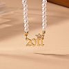Alloy Crown Birth Year Pendant Imitation Pearl Round White Beaded Necklaces for Women FS-WG173C9-08-1