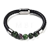 Natural Ruby in Zoisite Round Bead Braided Leather Cord Bracelets for Men Women BJEW-A009-11P-09-1