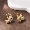 Brass Micro Pave Clear Cubic Zirconia Deer Stud Earrings EJEW-F400-27A-G-3