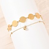 Flat Round 304 Stainless Steel Satellite Chains Double Layers Anklets BJEW-H643-04G-1