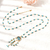 Boho Brass Resin Evil Eye Pendant Necklaces with Dyed Natural Howlite Chip Tassel NJEW-L014-03G-1