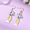 Fish Natural Shell & Natural Larimar Chips Dangle Earrings EJEW-JE07166-1
