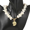 Summer Beach Brass Shell Shaped Pendant Natural Trochid Shell Chip Beaded Necklaces for Women NJEW-JN06107-2