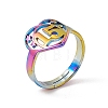 Ion Plating(IP) 201 Stainless Steel Heart with Number 15 Adjustable Ring for Women RJEW-C045-12M-1