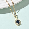 Brass Pave Clear and Blue Cubic Zirconia Oval Pendant 304 Stainless Steel Chain Necklaces for Women NJEW-D341-09G-2