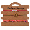 3Pcs 3 Styles Round Natural Gemstone & Glass Seed Beads Braided Bracelets & Stainless Steel Link Bracelets Set XI5712-7-1