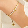 Korean Style 201 Stainless Steel Crystal Rhinestone Double Letter L Link Bracelets for Women NJ2607-3