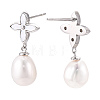 Drop Clover Natural Pearl & Shell Dangle Stud Earrings EJEW-T047-01P-3