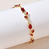 Brass Glass Flower Link Chain Bracelets KK-CBA7DFA-01G-11-3