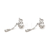 Rack Plating Brass Pave Clear Cubic Zirconia Leaf with Chain Cuff Earrings for Women EJEW-P280-13P-1