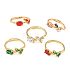 Flower Brass Glass Adjustable Finger Rings GL-CBA18A7-01G-B-4