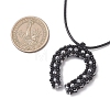 Cowboy Electroplate Transparent Glass Beaded Horseshoe Pendant Waxed Cotton Cord Necklaces NJEW-MZ00139-3