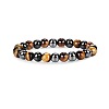 8mm Round Naturla Tiger Eye & Synthetic Non-magnetic Hematite Beaded Stretch Bracelets for Women Men UP4024-3-1