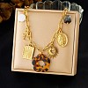304 Stainless Steel & Resin & Imitation Pearl Multi-Pendant Bib Necklaces for Women SA-CBA717A-03G-01-1