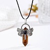 Bohemian Natural Tiger Eye Pointed Stainless Steel Dragonfly Pendant Black PU Leather Necklaces LW6425-2-1