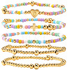 Summer Stainless Steel Heart Alphabet Colorful Glass Seed Beaded Stretch Bracelet Sets JV8929-4-1