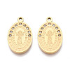 Religion 304 Stainless Steel & Rhinestone Oval Pendants STAS-T073-09G-1