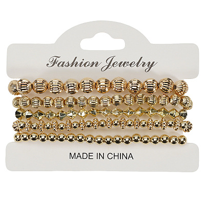 Glass & CCB Plastic Beaded Stretch Bracelets Set FS-WG21267-03-1