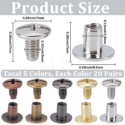100Pairs 5 Colors Alloy Rivet Screw FIND-GF0009-53-1