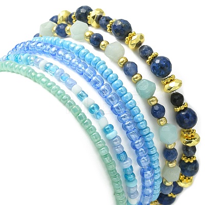 4Pcs 4 Style Natural Mixed Gemstone & Seed Beaded Stretch Bracelets Set BJEW-JB09606-03-1