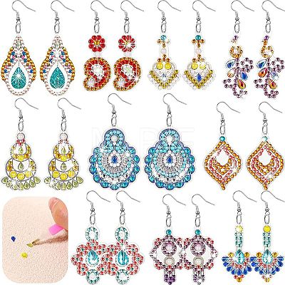 Teardrop/Flower DIY Diamond Painting Earring Kits DIAM-PW0010-35C-1