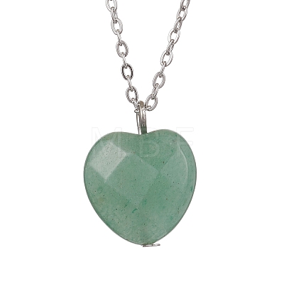 Natural Green Aventurine Faceted Heart Pendant Necklaces NJEW-JN05104-02-1