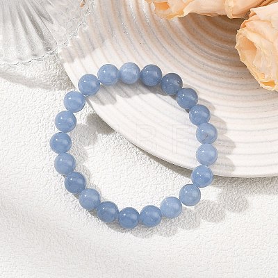 Natural Peru Angelite Round Beads Stretch Bracelets for Women Men BJEW-JB13863-1