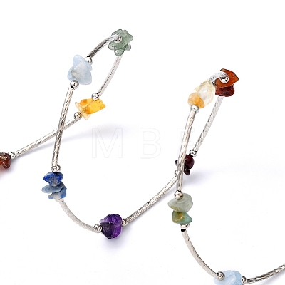 Three Loops Natural Gemstone Beaded Wrap Bracelets BJEW-JB02331-03-1