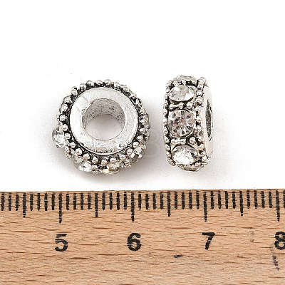 Flat Round Antique Silver Plated Alloy Rhinestone European Beads X-ALRI-Q228-10H-1
