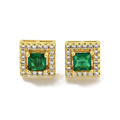 Square Brass Micro Pave Clear Cubic Zirconia Stud Earrings EJEW-G387-03G-1