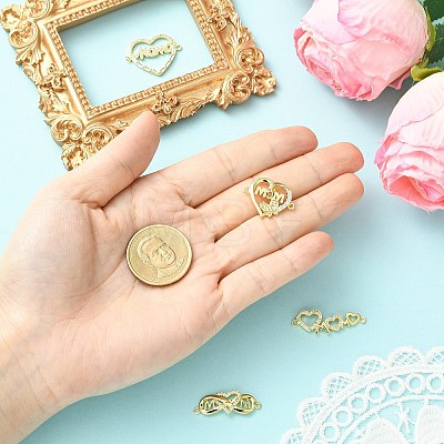 4Pcs 4 Styles Heart Brass Micro Pave Clear Cubic Zirconia Connector Charmss KK-CJ0005-73-1
