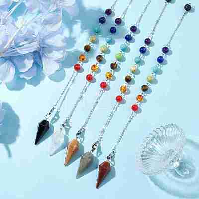Chakra Synthetic & Natural Mixed Gemstone Pointed Dowsing Pendulums PALLOY-JF02608-02-1
