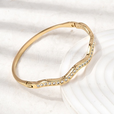 304 Stainless Steel Rhinestone Hinged Bangles for Women BJEW-B168-11G-1
