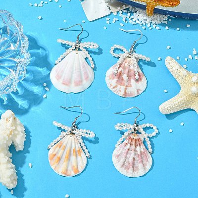 Natural Scallop Shell Dangle Earrings EJEW-TA00813-1