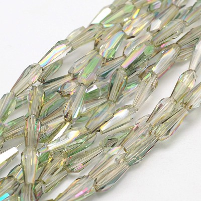 Faceted Rainbow Plated Teardrop Electroplated Glass Beads Strands EGLA-F104-01A-1