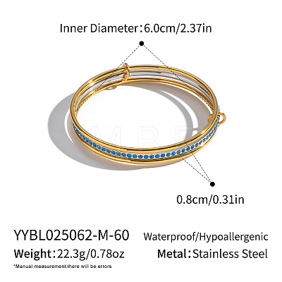 304 Stainless Steel Micro Pave Cubic Zirconia Bangles for Women MA1312-3-1