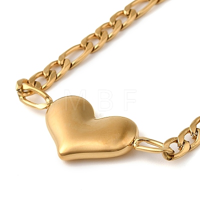 304 Stainless Steel Figaro Chain Heart Link Bracelets for Women BJEW-K237-10G-1