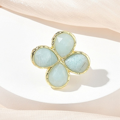 Natural Amazonite Faceted Adjustable Ring for Women RJEW-A092-01G-13-1