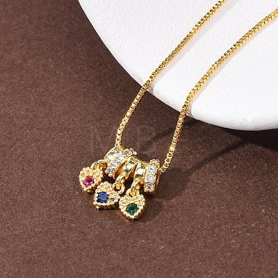 Brass Pave Colorful Cubic Zirconia Pendant Box Chain Adjustable Slider Necklaces NJEW-D348-03E-G-1