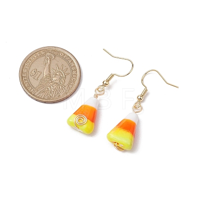 Candy Corn Handmade Lampwork Dangle Earrings EJEW-JE05869-1